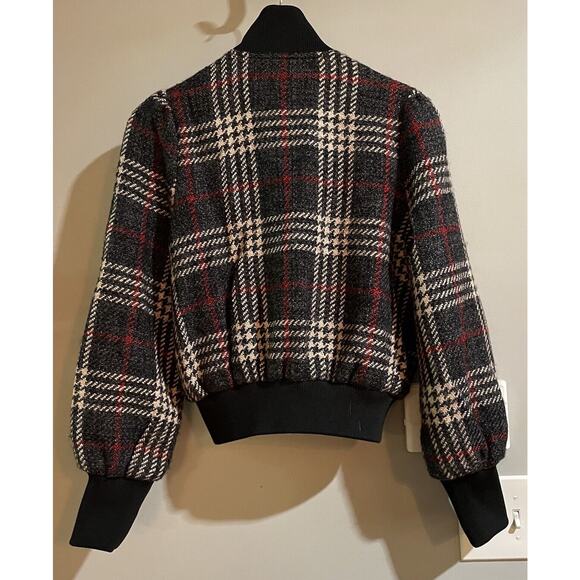 Express x Negin Mirsalehi Jacket Plaid Wool Blend Tweed Bomber Womens Size Small - Picture 2 of 7
